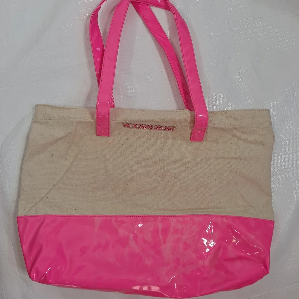 Victoria's Secret Large Pink Vinyl Canvas Tote